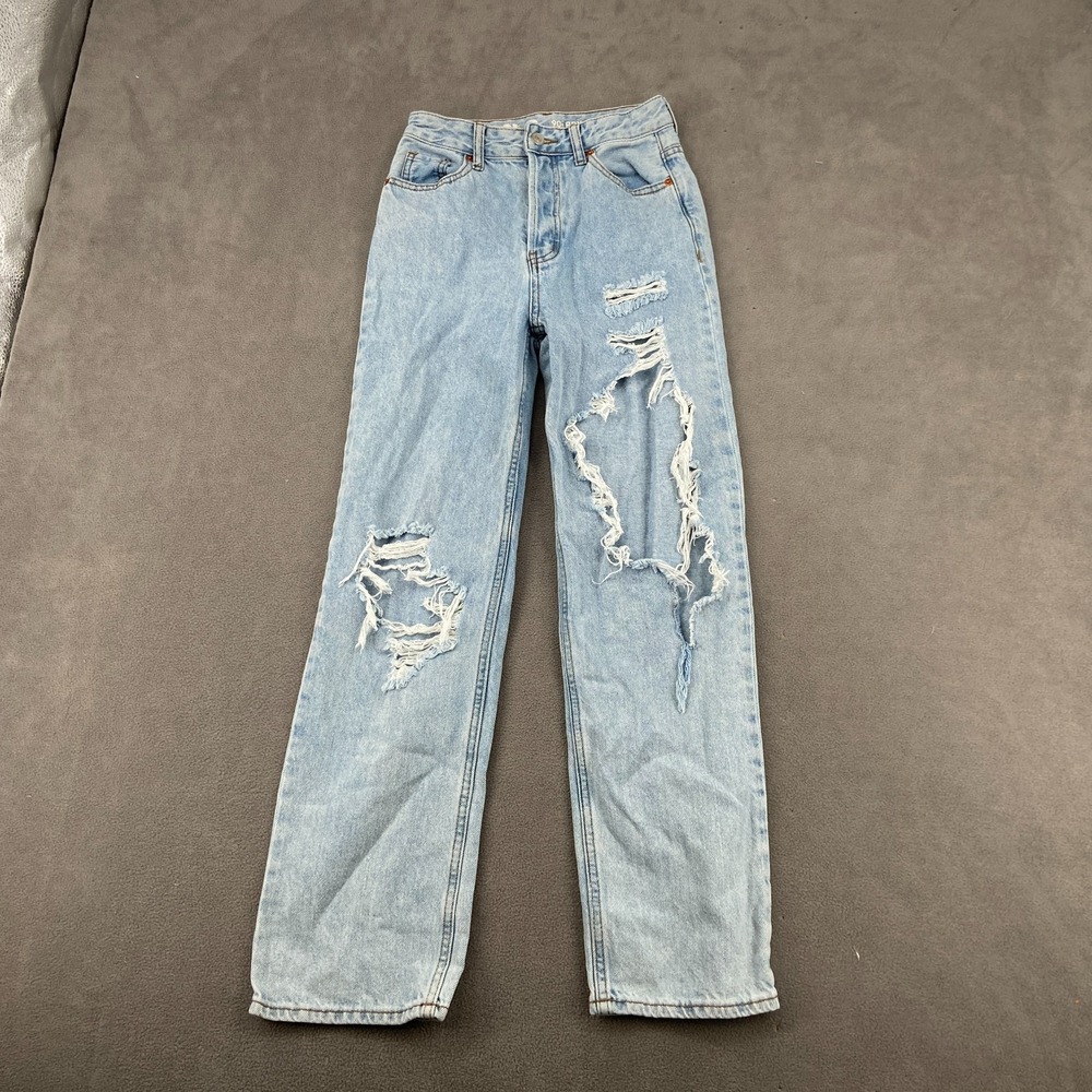 SONG 90s Boyfriend Jeans Womens 0/24 Blue Denim‎ Cotton Distressed Mid Rise